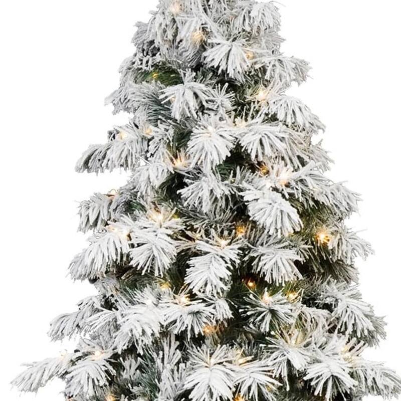 HomeRoots 5' Green And White Pre Lit Full Flocked Pine Christmas Tree - 36.00 in. x 60.00 in. x 36.00 in.