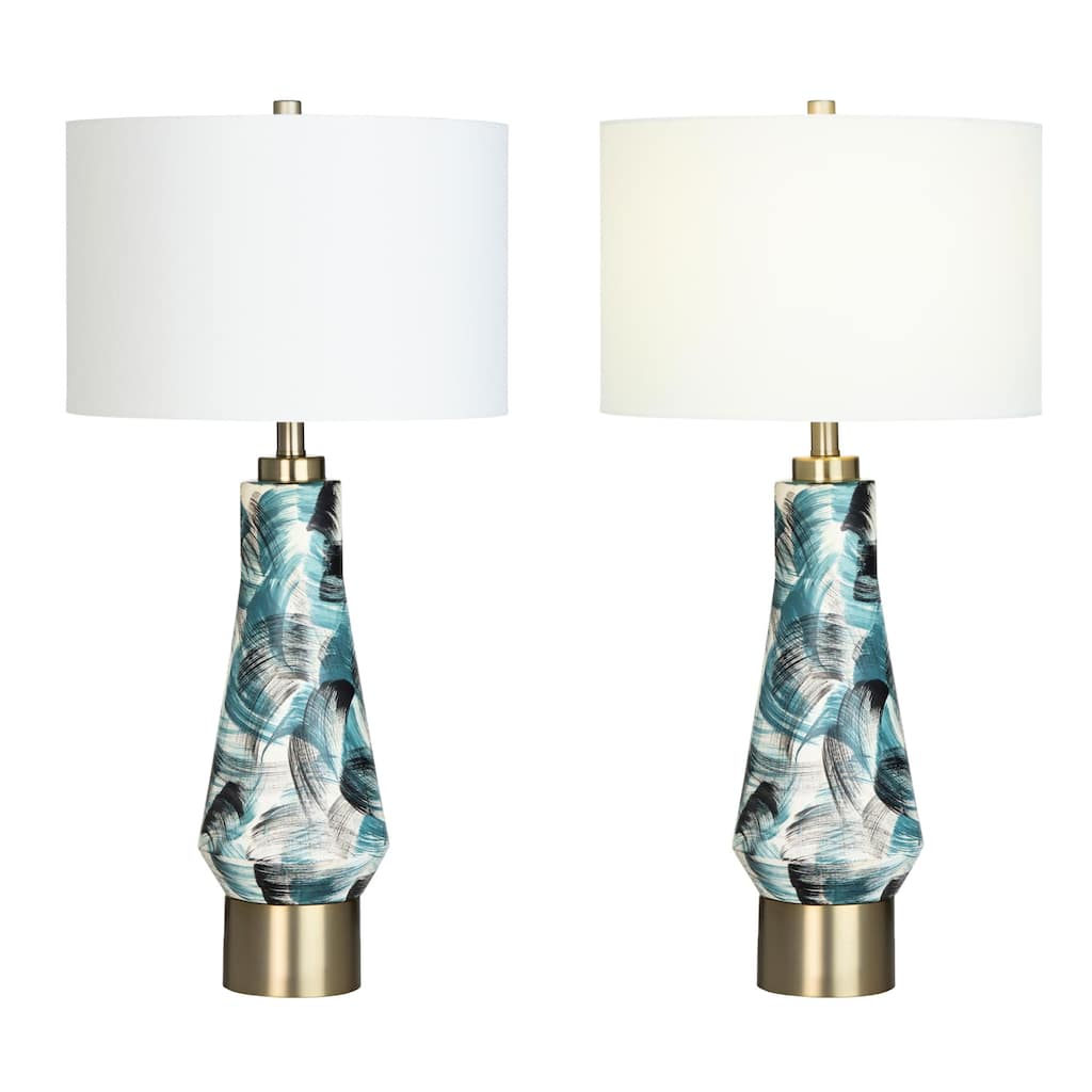 Tilden 31" Table Lamp with Drum Shade, Blue - Set of 2