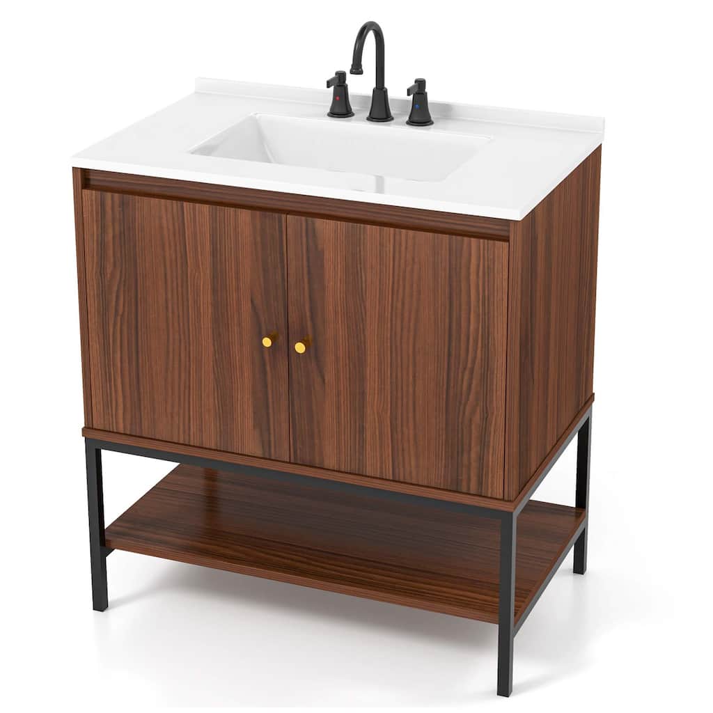 Costway 31" Bathroom Vanity Sink Combo Wooden Bathroom Storage Cabinet - See Details
