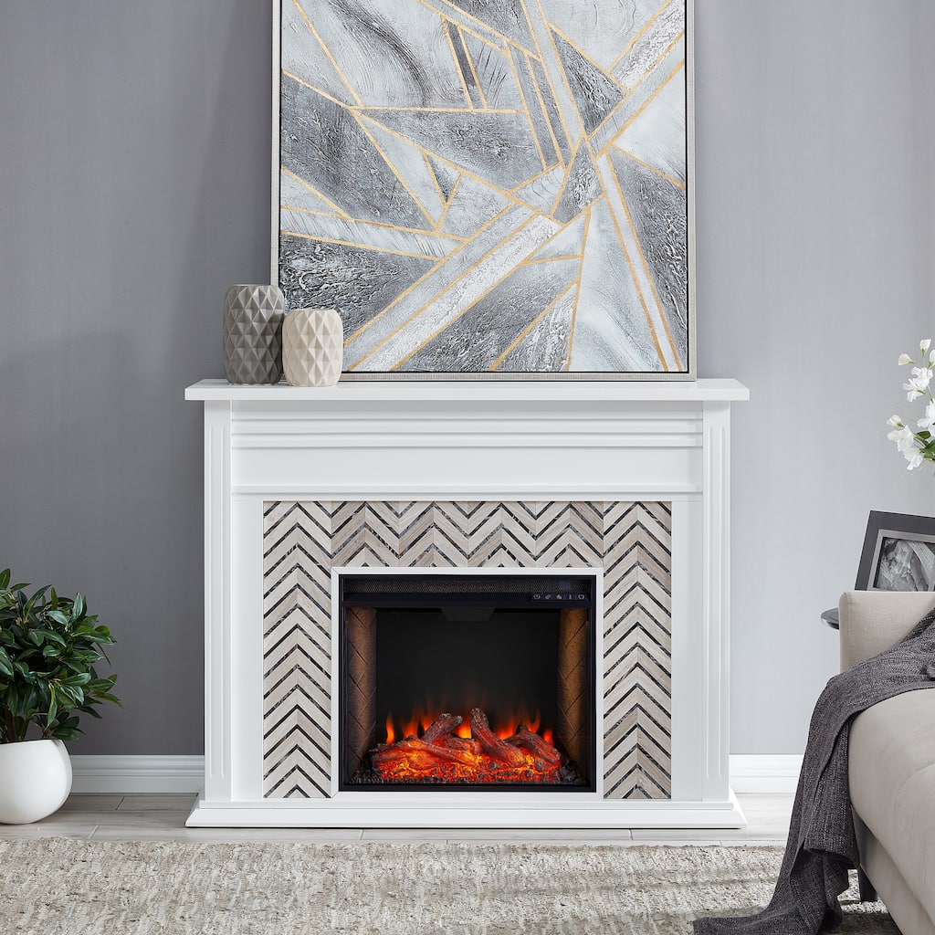 SEI Furniture Hebbington Tiled Marble Electric Fireplace - 50"W x 15"D x 39"H