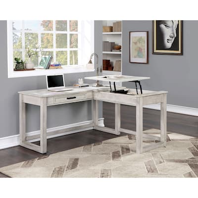 GDFStudio - Transitional Computer Desk with Lift-Top Design, USB Port & Power Outlet, Dovetail Drawer Storage