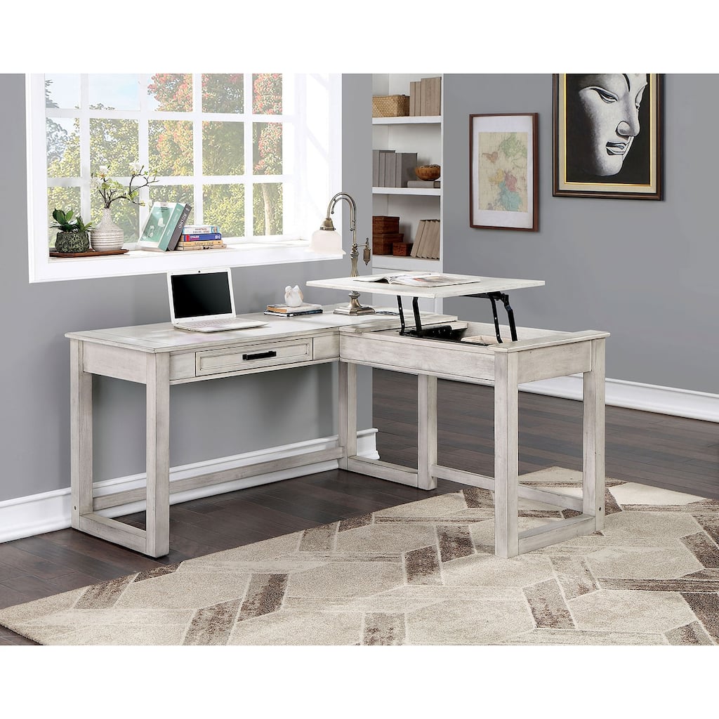 GDFStudio - Transitional Computer Desk with Lift-Top Design, USB Port & Power Outlet, Dovetail Drawer Storage