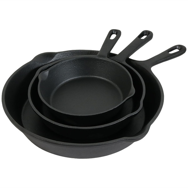 Sunnydaze 3-Piece Cast Iron Skillet Fry Pan Set-Pre Seasoned Skillets