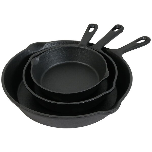 Sunnydaze 3 Piece Cast Iron Skillet Fry Pan Set Pre Seasoned