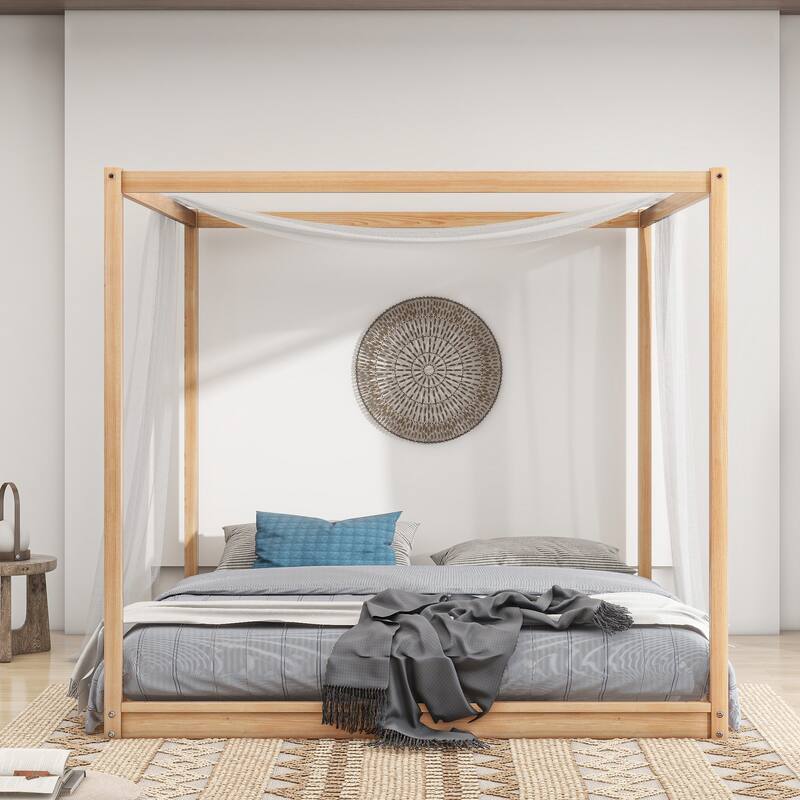 Canopy Platform Bed with Support Legs - Natural
