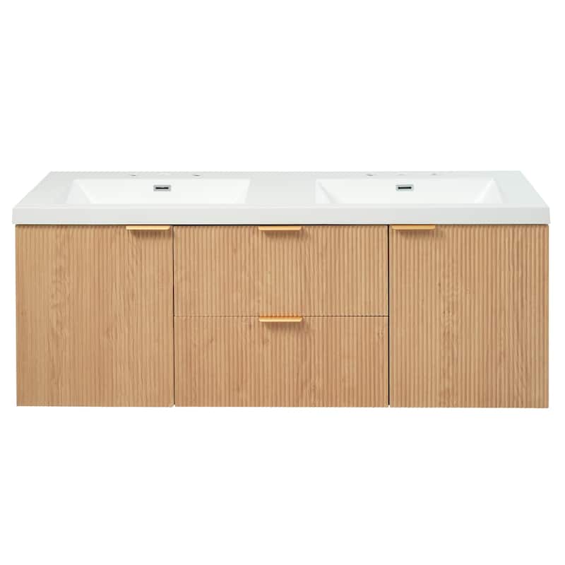 59.3" Double Sink Vanity with SMC Top & Soft-Close Doors, Wall-Mounted Modern Bathroom Storage
