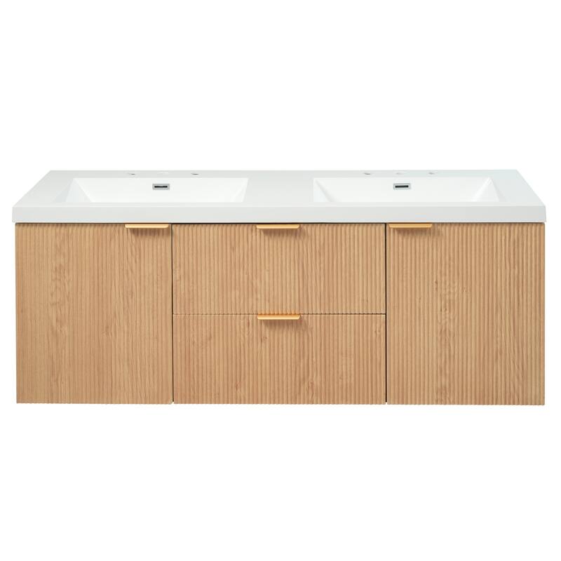 59.3 Inch Floating Double Sink Bathroom Vanity with SMC Resin Top, Wall Mounted Storage Cabinet for Large Bathrooms