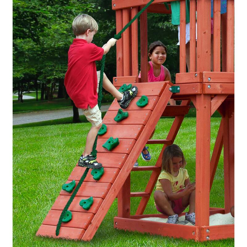 Gorilla Playsets Nantucket II Wood Swing Set with Wave Slide - Redwood - 15.5 ft W x 13 ft D x 10.5 ft H