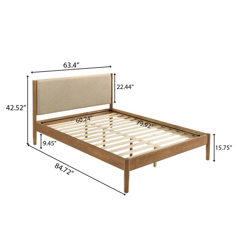Roundhill Furniture Vichy 5-Piece Rattan Bedroom Set with Upholstered Queen Bed, Dresser, Mirror, Nightstand, and Chest