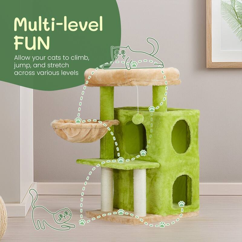 Yellow & Green Cat Tree with Large Padded Perch