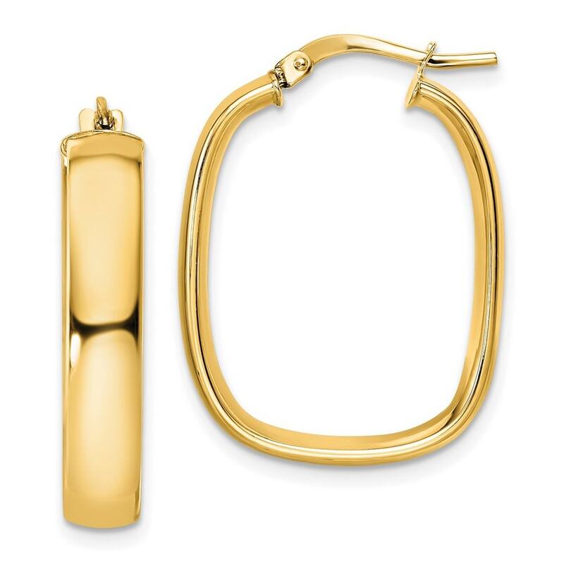 Curata 14k Yellow Gold Polished Squared Oval Hoop Earrings - 28x20mm