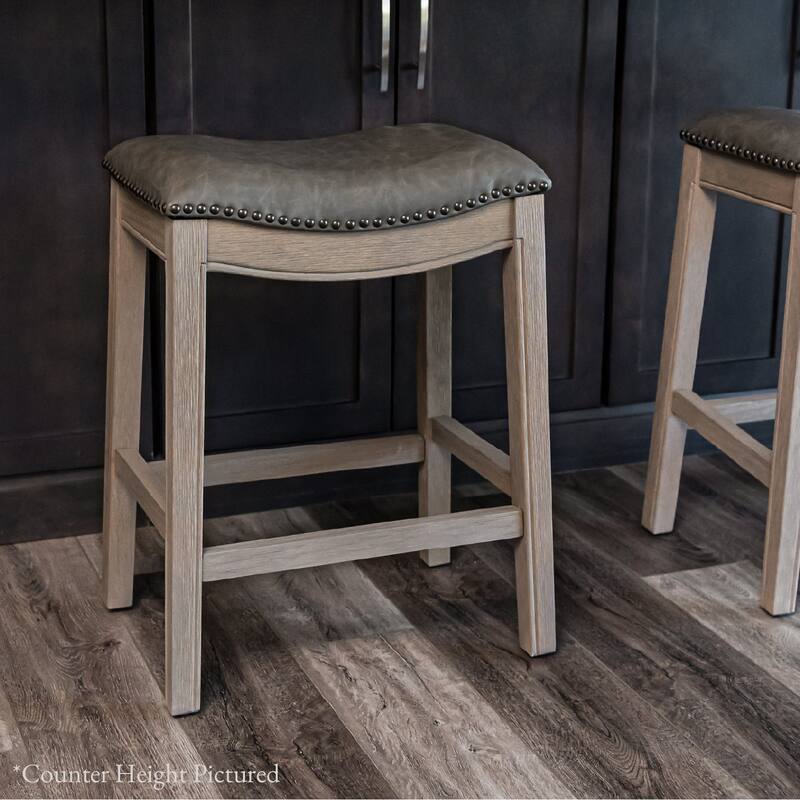 Maven Lane 31" Adrien Saddle Kitchen Bar Height Stool - N/A - Reclaimed Oak Vegan Leather