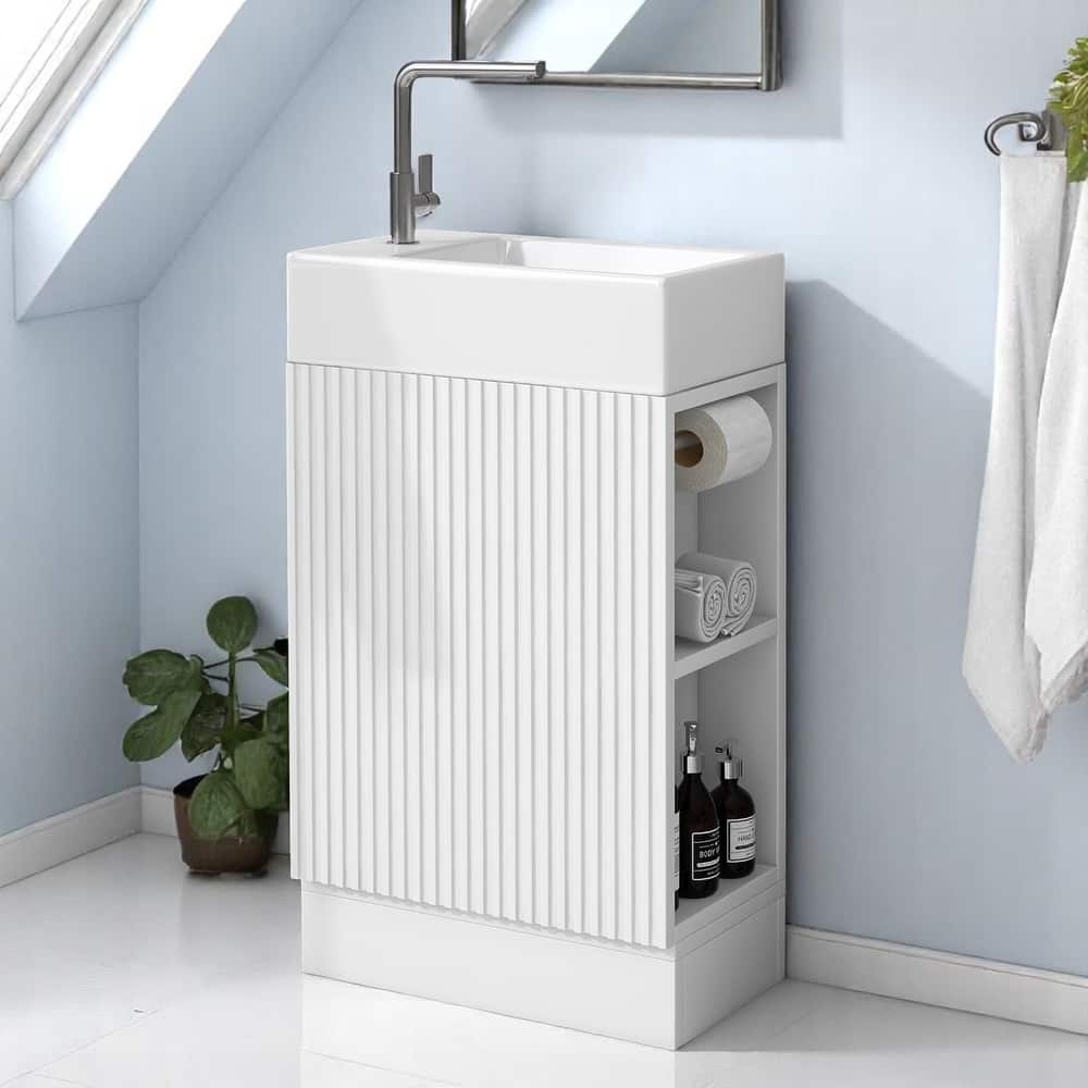 Modern 18.6" Bathroom Vanity with Sink, Two-Tier Shelf, Adjustable Toilet Paper Holder, Freestanding