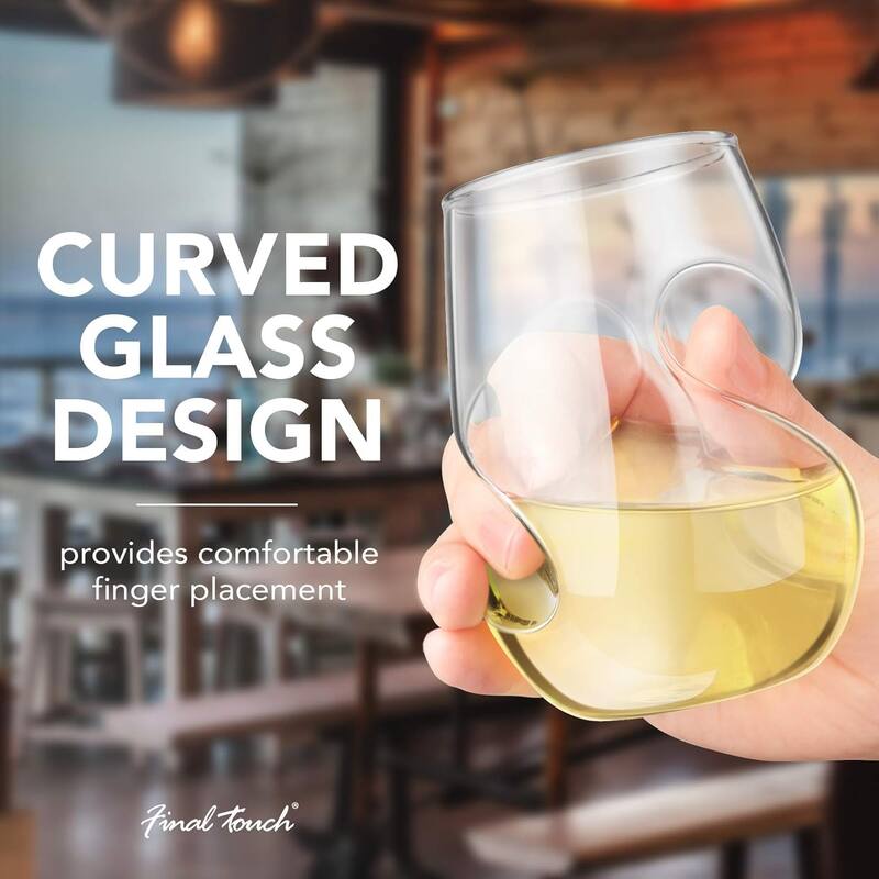 Final Touch Conundrum Stemless White Wine Glasses Set of 4 - 9 oz