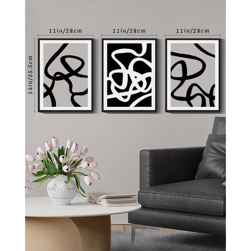 Black and White Lines Abstract Wall Art Ink Wash Minimalist