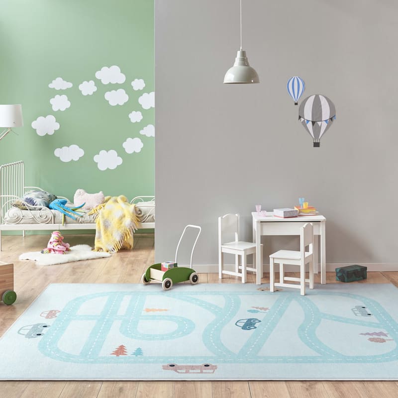 Well Woven Kids Rugs Playful Roads Modern Machine Washable Area Rug