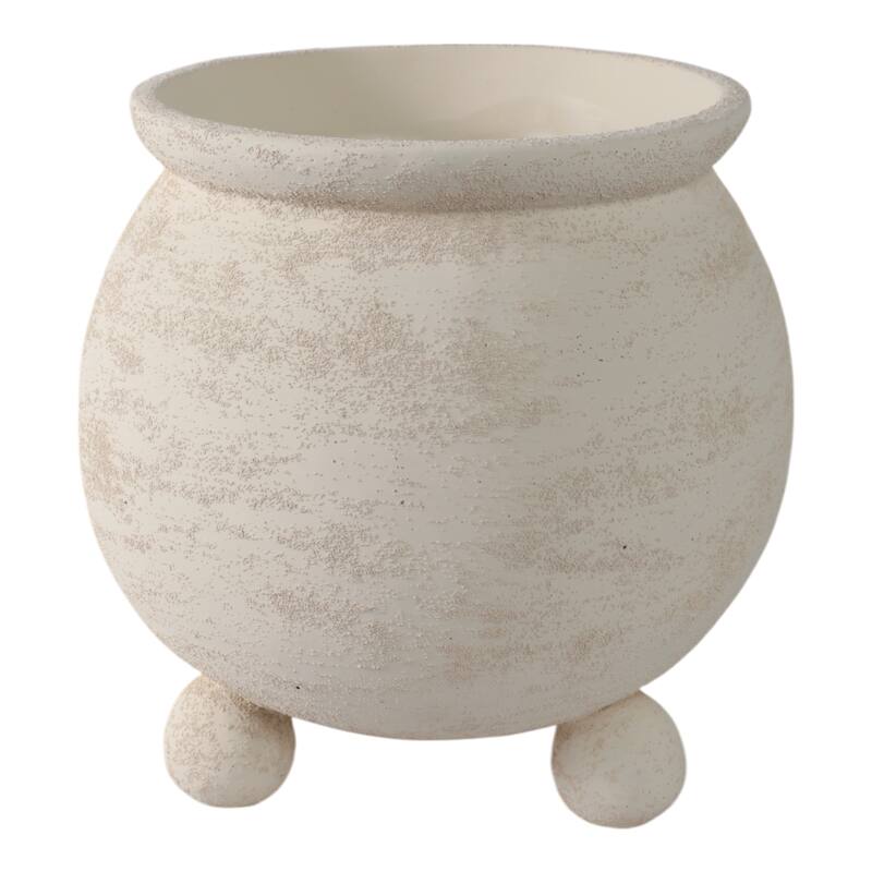 Pottery Planter Tripod Feet Rustic Texture Home Garden Use - 9" Ivory - 9" x 9" x 9" - 9" x 9" x 9" - Ivory