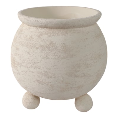 Pottery Planter Tripod Feet Rustic Texture Home Garden Use - 9" Ivory - 9" x 9" x 9"