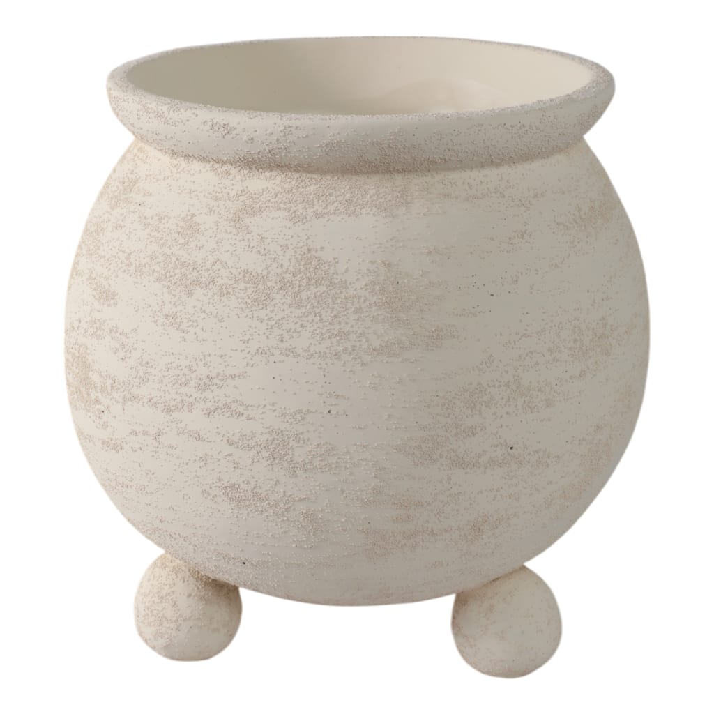 Pottery Planter Tripod Feet Rustic Texture Home Garden Use - 9" Ivory - 9" x 9" x 9"