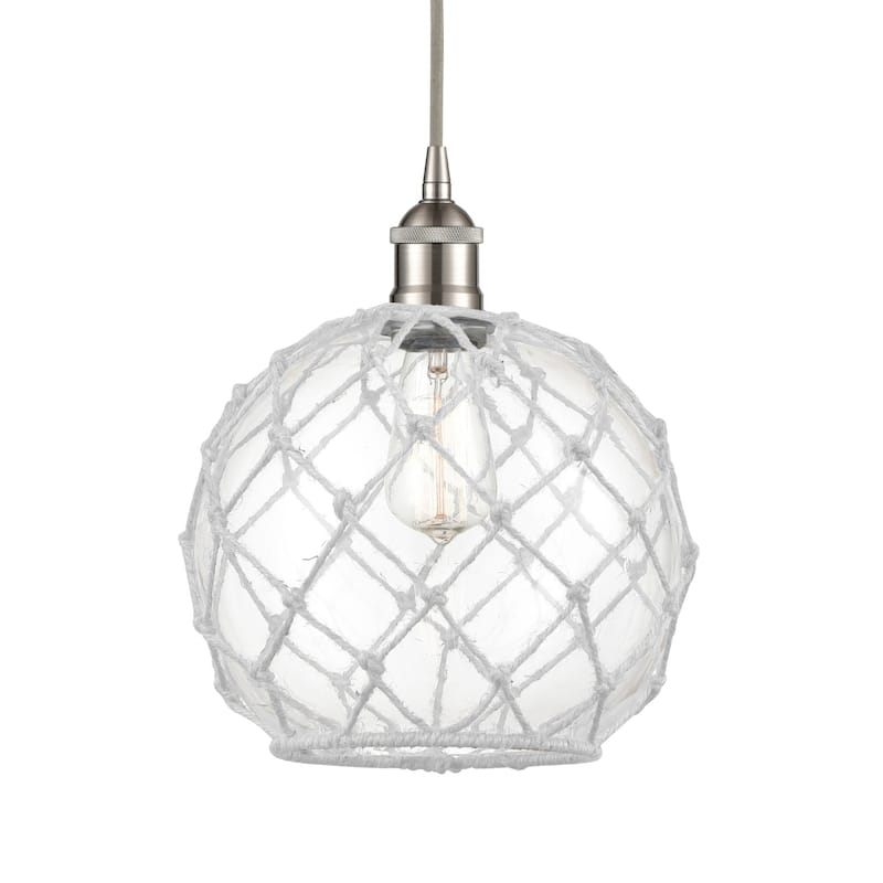Innovations Lighting 616-1P-13-10 Farmhouse Pendant Farmhouse 10" Wide - Brushed Satin Nickel / Clear Glass / White Rope