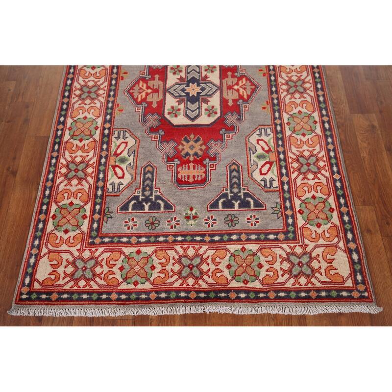 Gray Kazak Foyer Rug Hand-Knotted Wool Carpet - 3'2" x 5'0"