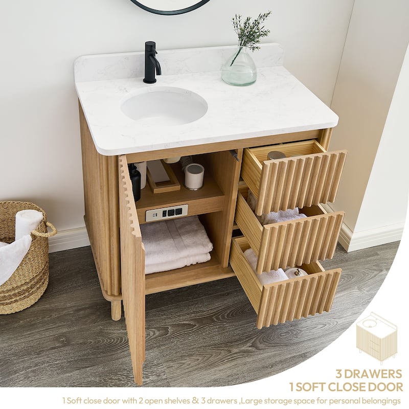 Seoul Bath Vanity with White Grain Composite Stone Top without Mirror
