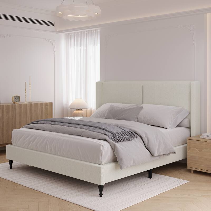 King Size Bed Frame with 55.5"High Back Upholstered Headboard