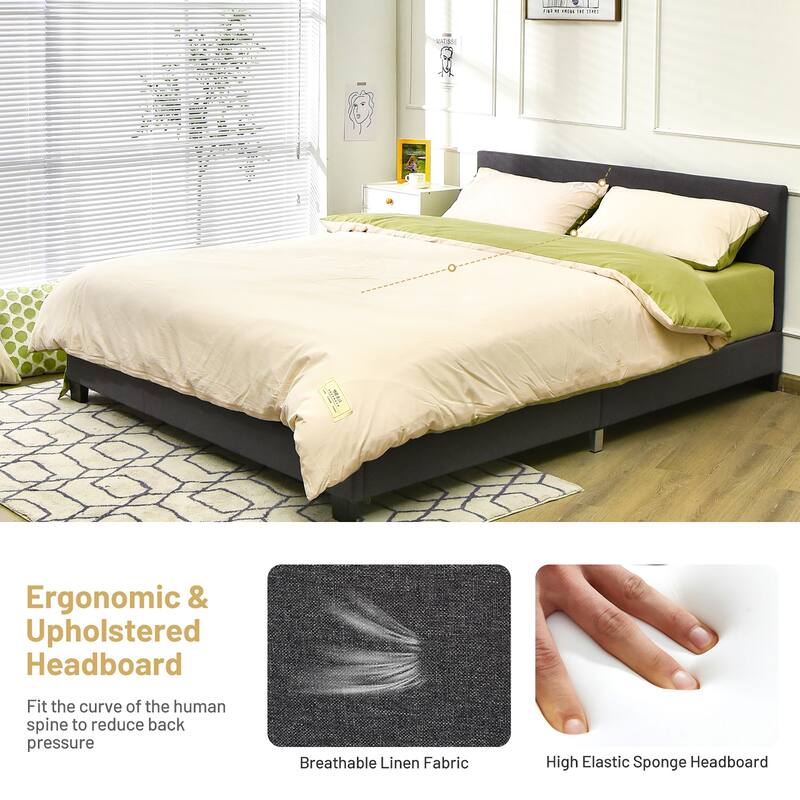 Costway Full Upholstered Platform Bed Frame with Linen/PU Headboard
