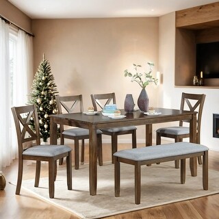 6-Piece Solid Wood Dining Table Set - Bed Bath & Beyond - 41525227