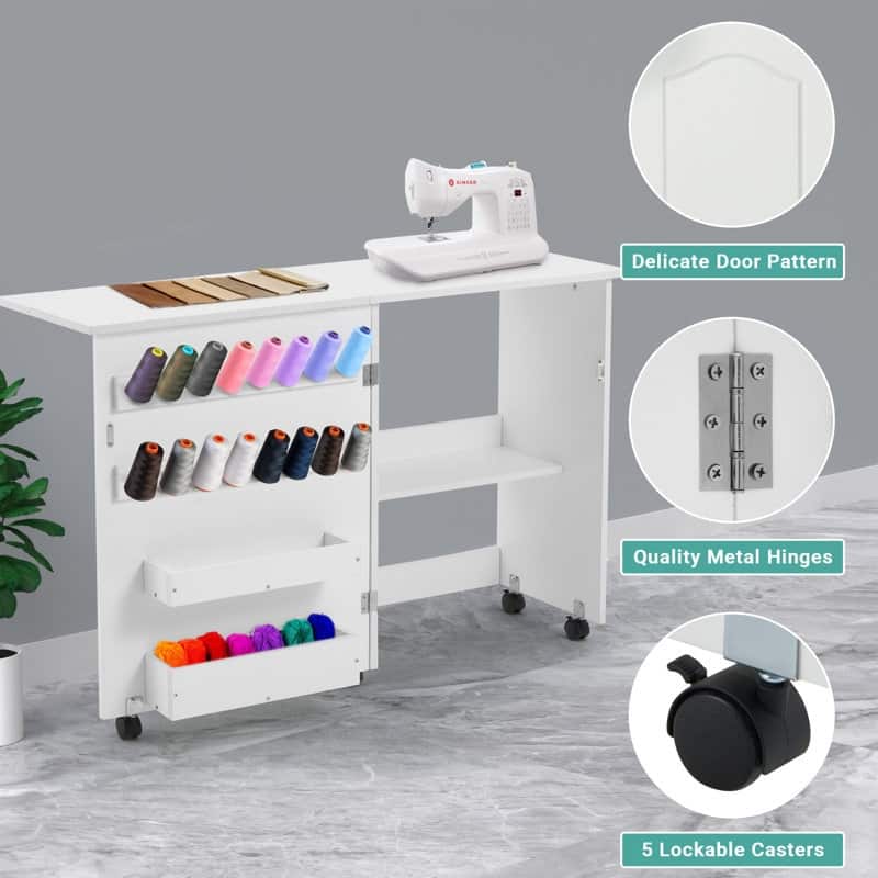 Erommy 45.5" W x 23.6" D Sewing Table featuring a Storage Shelf, Versatile Adjustable Sewing Machine Desk with Storage Bags