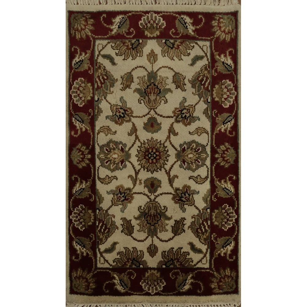 Hand Knotted Oriental 100% Wool Carpet Transitional Floral Beige & Ivories Oushak Area Rug - 3' 1'' X 2' 0''
