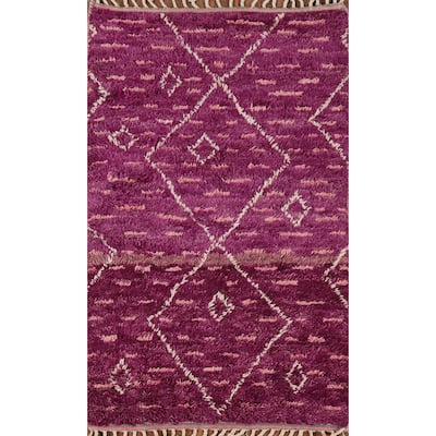 Purple Plush Moroccan Oriental Accent Rug Hand-Knotted Wool Carpet - 2'11" x 5'5"