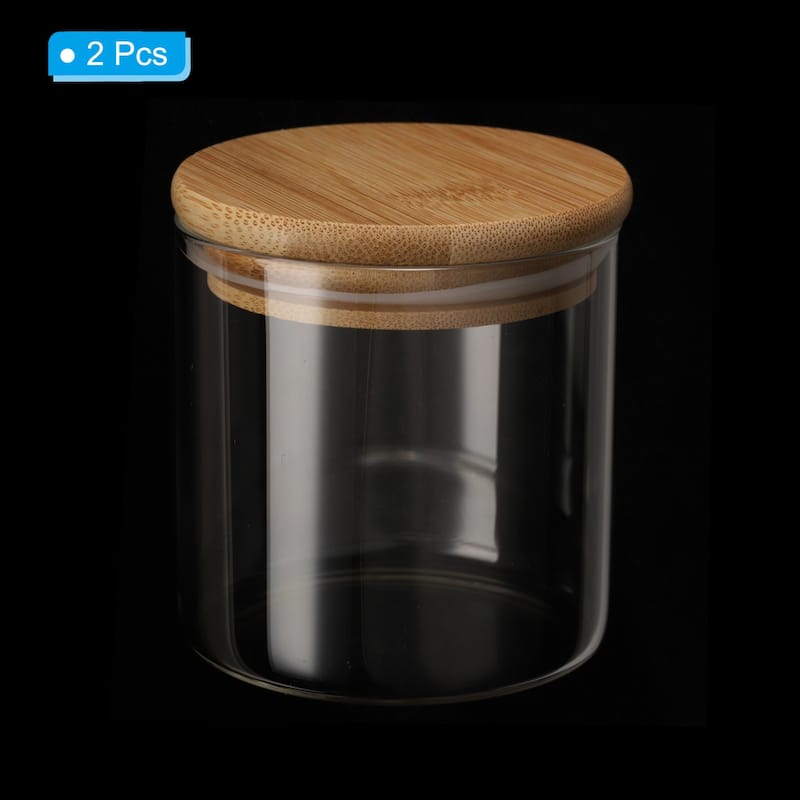 2Pcs 17oz Glass Jar with Airtight Bamboo Lid Glass Kitchen Container (12x8cm) - Transparent
