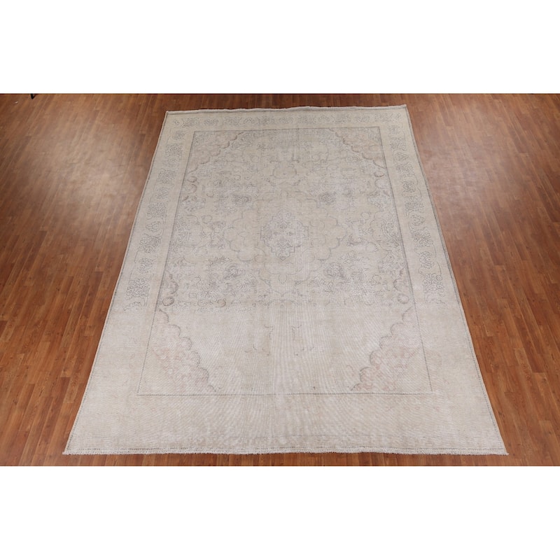Muted Distressed Tabriz Persian Antique Area Rug Handmade Wool Carpet - 9'8" x 13'0"
