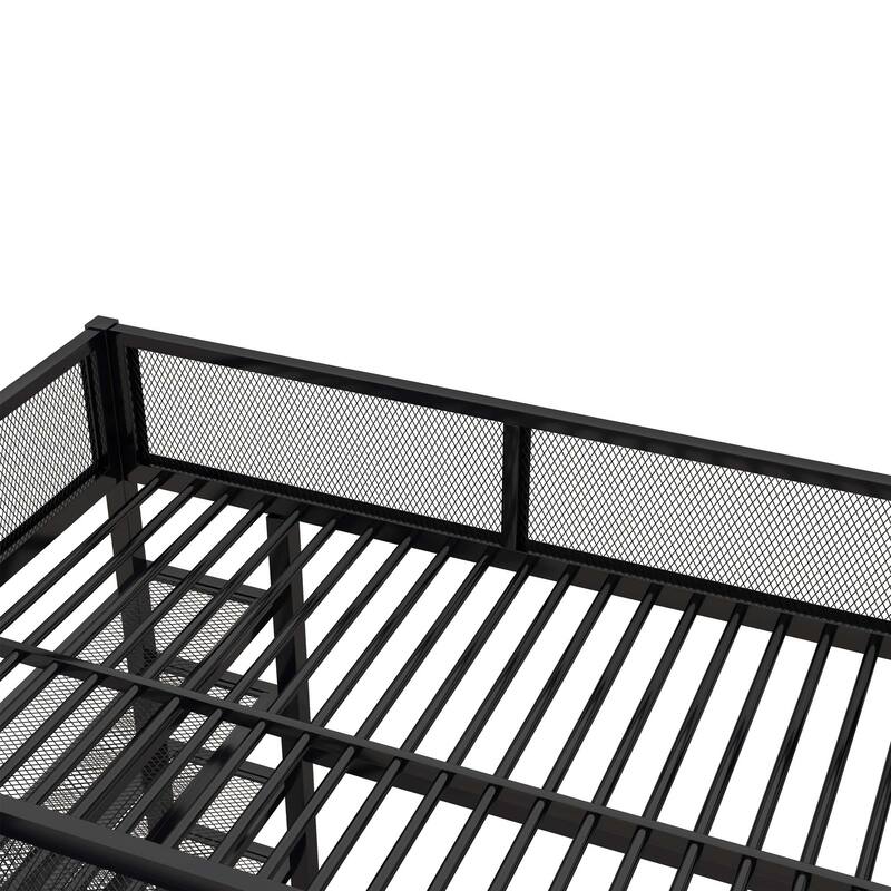 Metal Loft Bed with 4-Tier Shelves and Storage