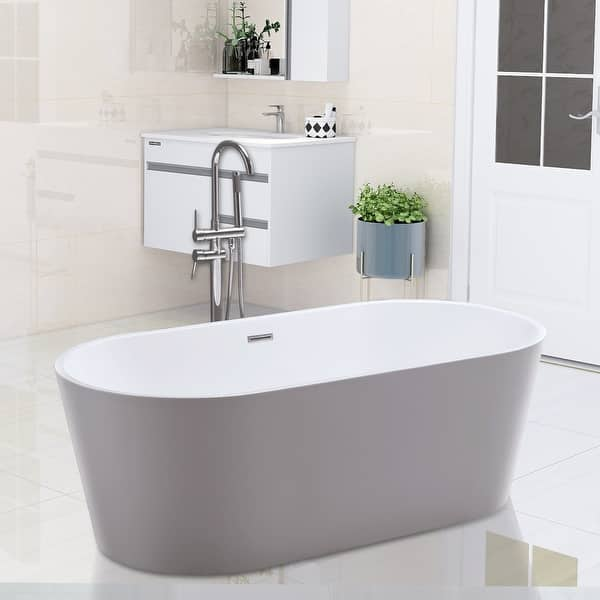 Vanity Art 59 Freestanding Acrylic Bathtub Modern Stand Alone Soaking Tub With Chrome Finish Slotted Overflow Pop Up Drain On Sale Overstock 12365346