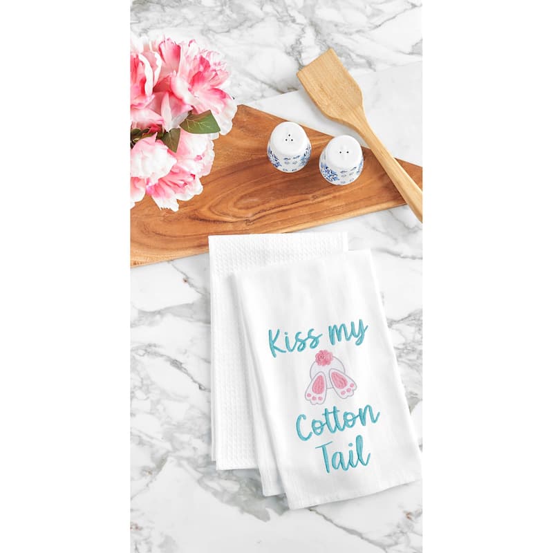 "Kiss My Cotton Tail" Easter Bunny Rabbits Embroidered Cotton Flour Sack Kitchen Dishtowel