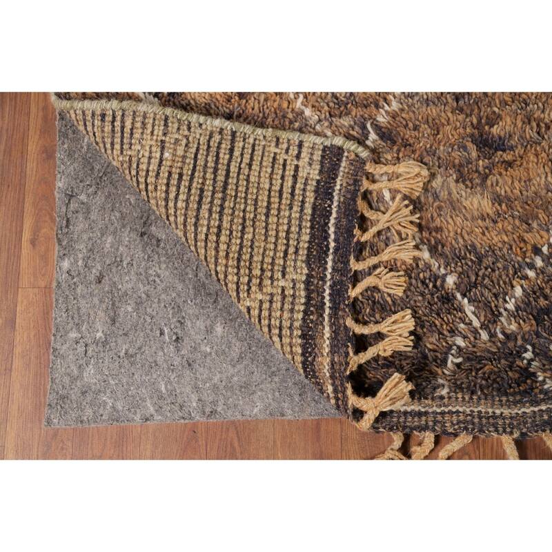 All-Over Brown Moroccan Area Rug Hand-Knotted Wool Carpet - 8'1" x 10'11"