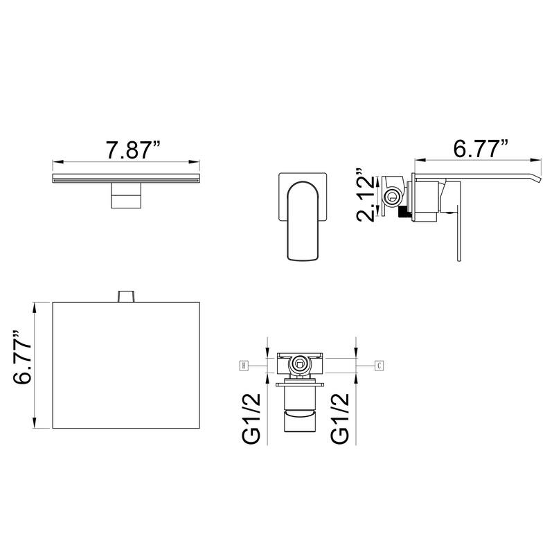 Square Double Hole Single Handle Waterfall Bathroom Basin Faucet
