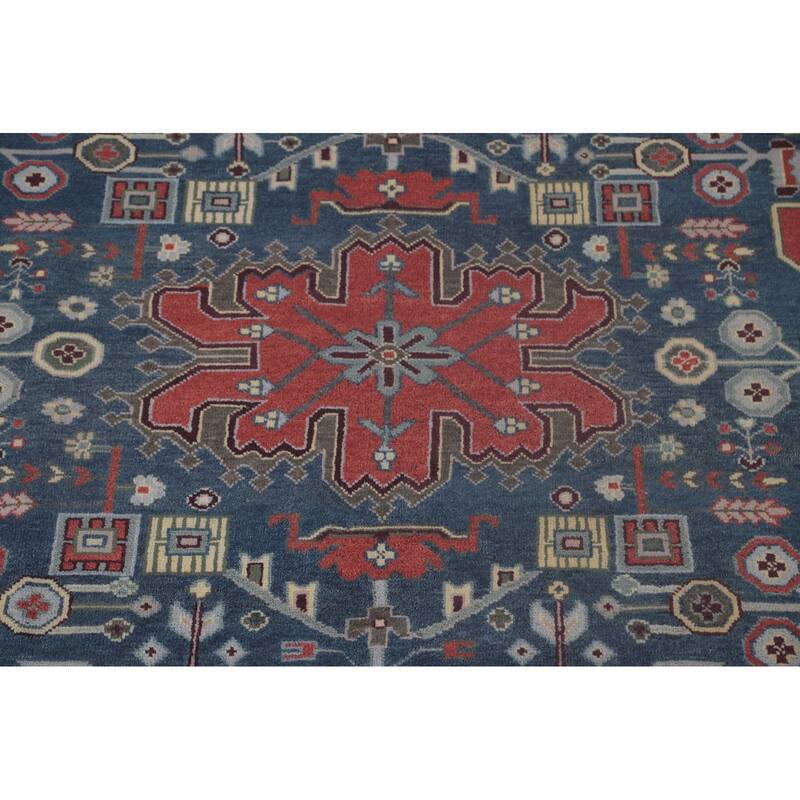 Blue Kazak Indian Area Rug Hand-Knotted Geometric Wool Carpet - 8'1" x 9'9"