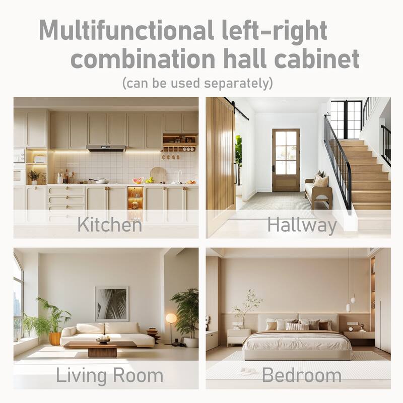 2-in-1 Hall Tree & Storage Cabinet for Living Room, Multifunctional Left-Right Combination Hall Cabinet with Bench and 4 Hooks