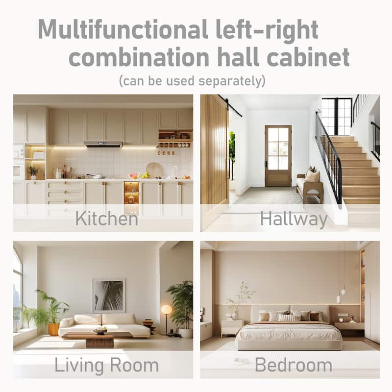 GDFStudio - Jill Versatile Left-Right Combination Hall Cabinet with 4 Hooks and Hall Tree 2-in-1