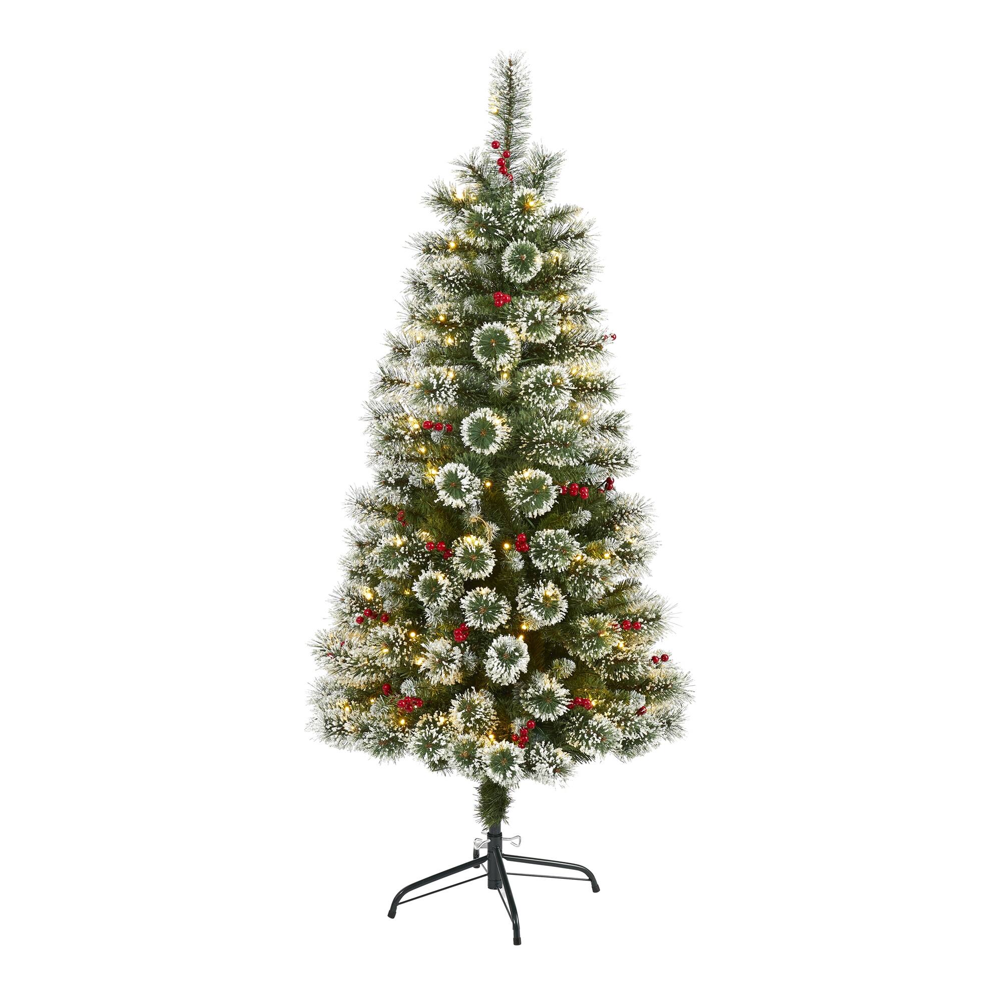 5' Frosted Swiss Pine Artificial Christmas Tree with 200 Clear LED