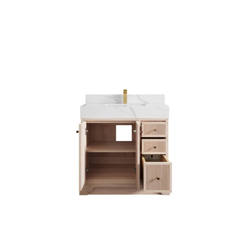 Willow Collections 36 in. W x 22 in. D Manhattan Oak Wood Center Sink Bathroom Vanity with Countertop