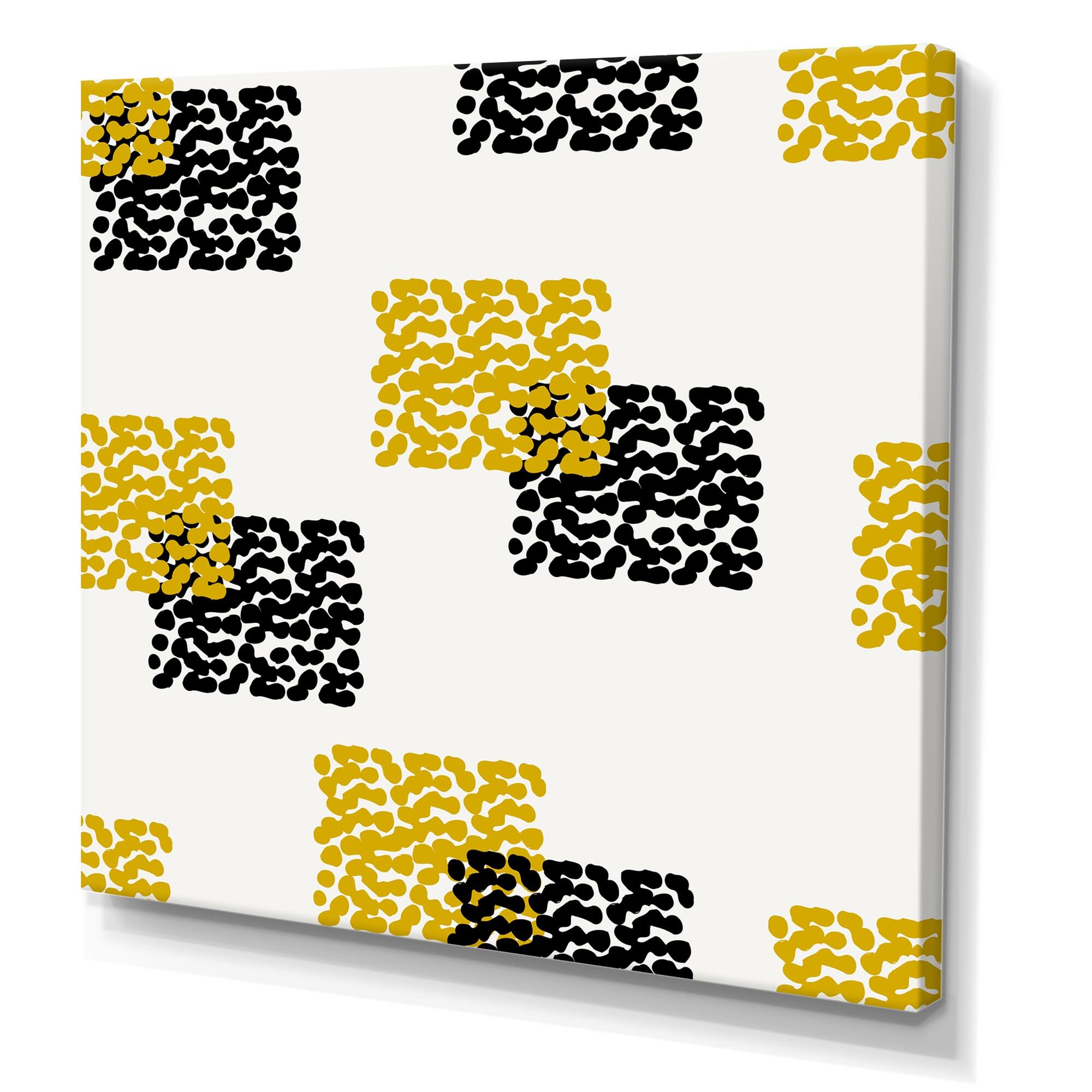Designart "Yellow And Black Dotted Squares" Modern Canvas Wall Art