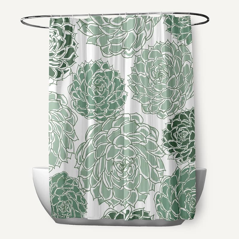 Olivia Floral Print Shower Curtain - Green