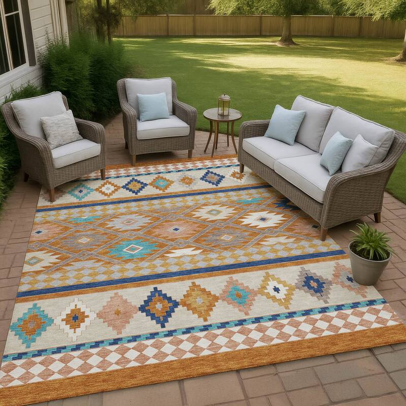 Machine Washable Indoor/ Outdoor Global Clemente Chantille Rug - Paprika - 3' x 5'