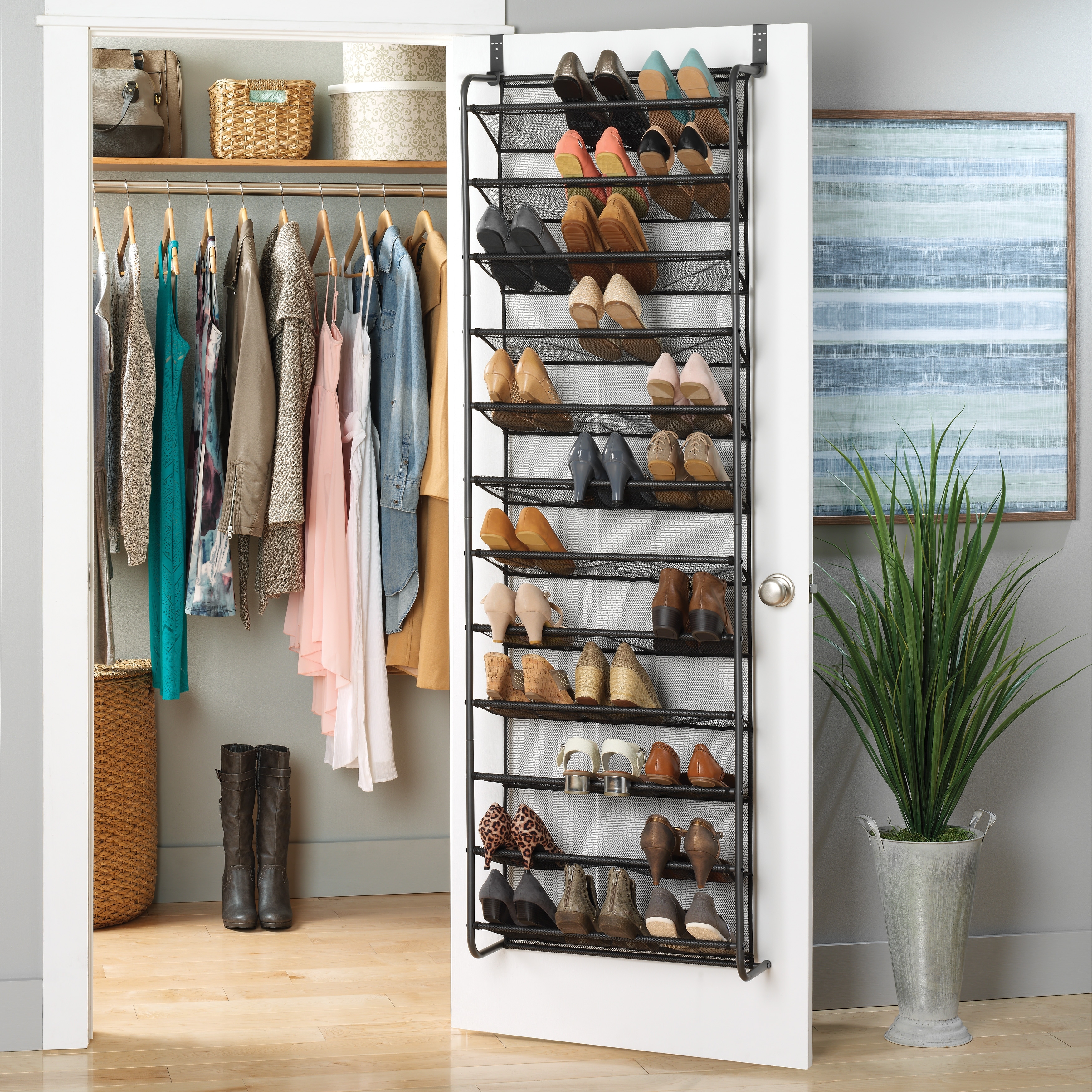 Whitmor 36 Pair Over the Door Shoe Rack Grey