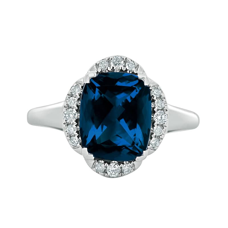 Auriya 4ct Cushion-cut London Blue Topaz Halo Diamond Engagement Ring 1/8ctw 14k Gold