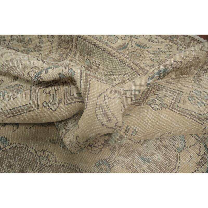 Hand Knotted Oriental 100% Wool Carpet Traditional Floral Beige & Ivories Tabriz Area Rug - 11' 8'' X 8' 1''